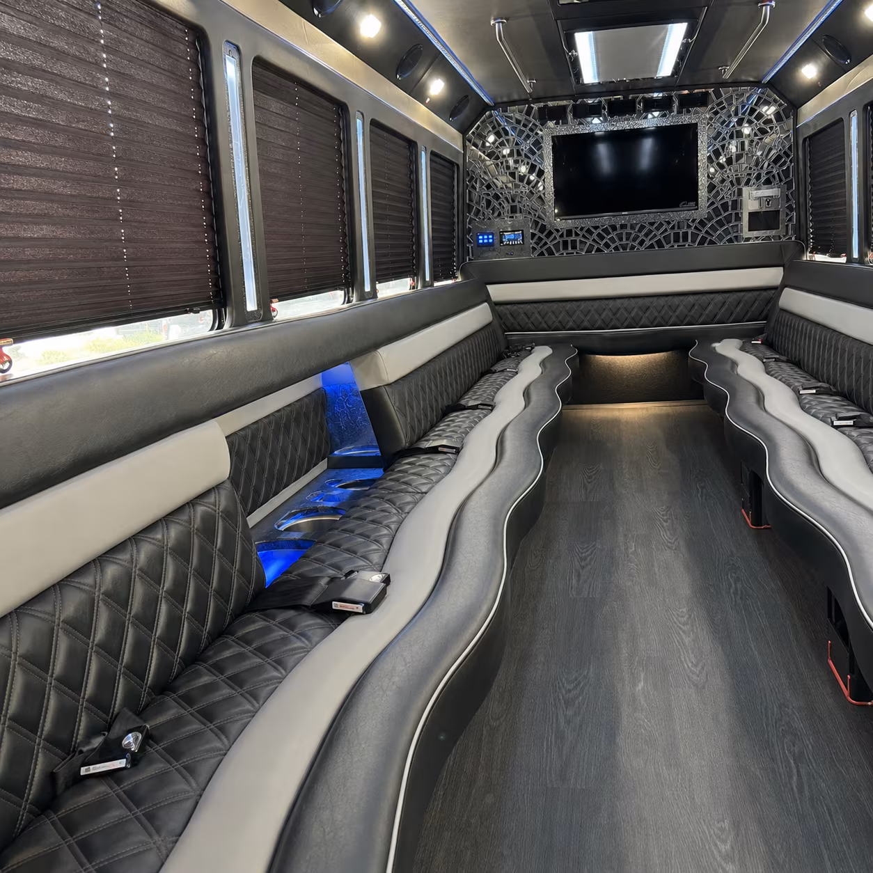 Group inside a Anaheim bachelorette party bus
