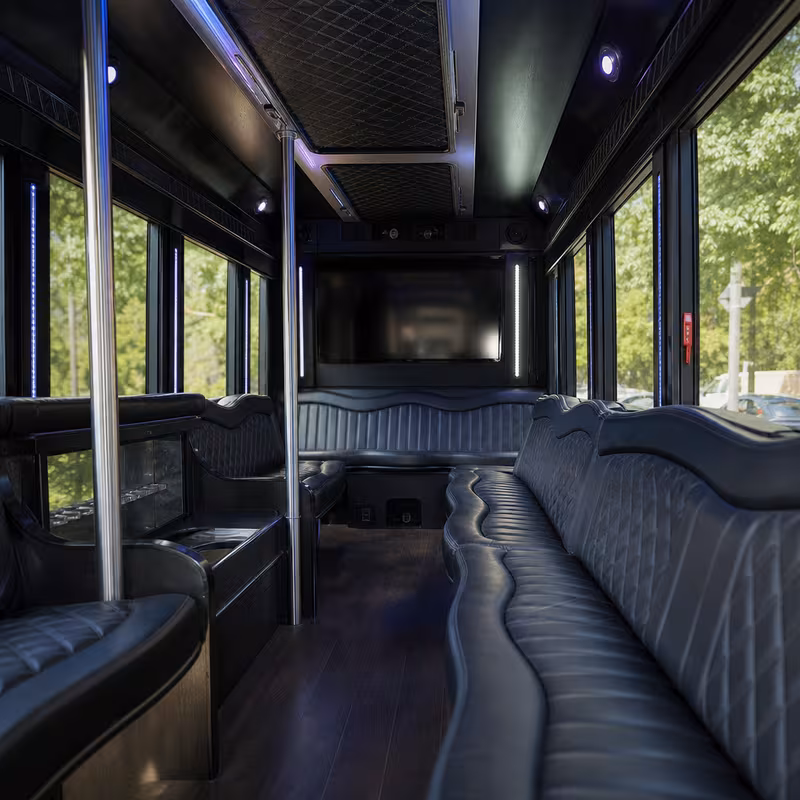 Passenger watching the Anaheim scenery during a regional party bus road trip