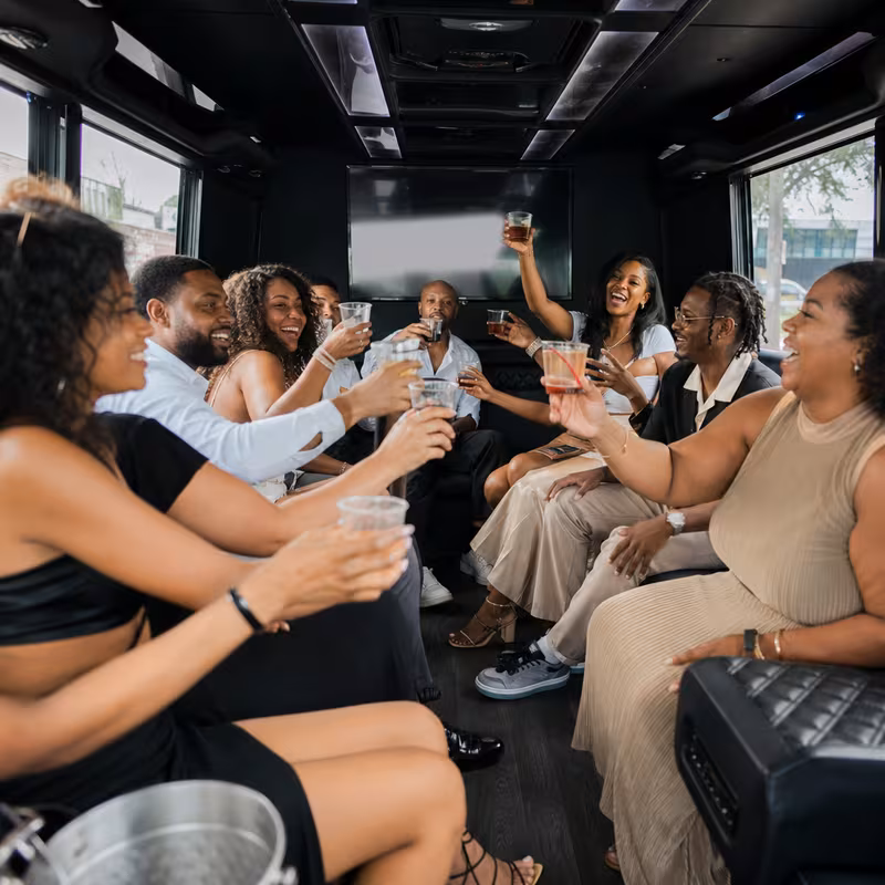 Black Mercedes Sprinter van staged for an Anaheim Birthday Transportation group
