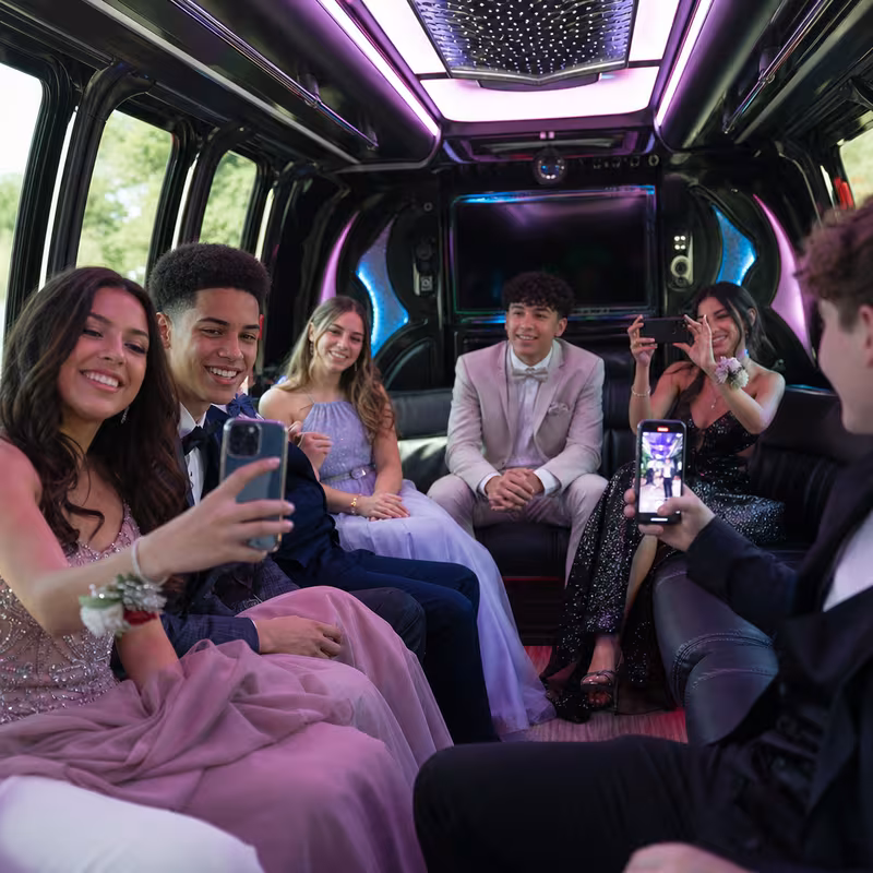 Black Mercedes Sprinter van staged for an Anaheim Prom & Homecoming Transportation group