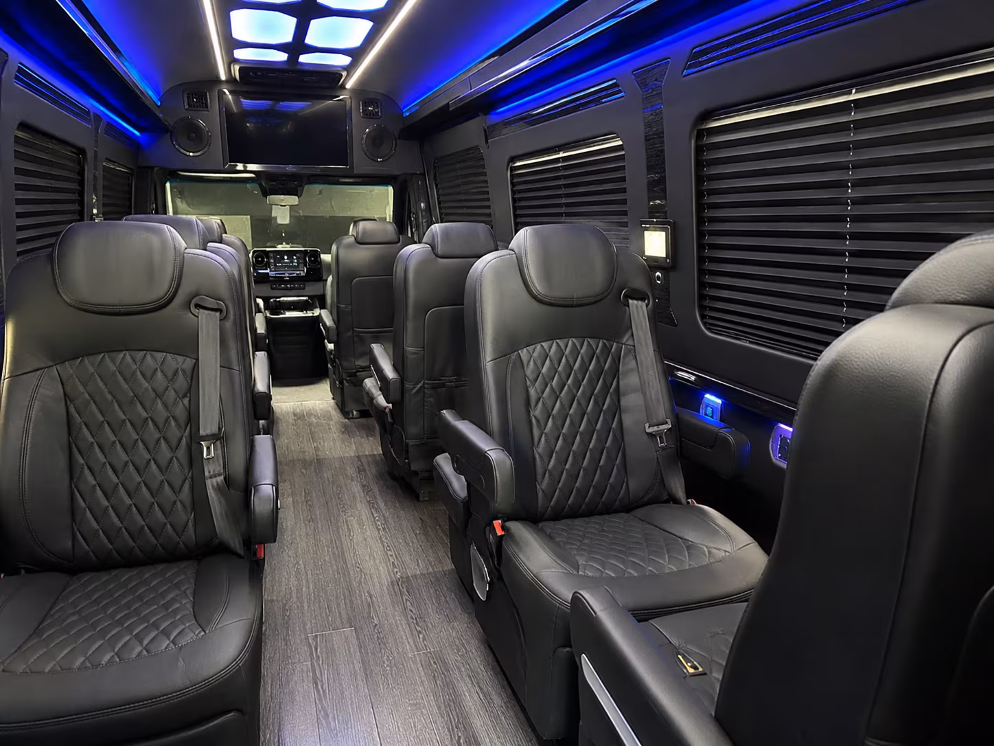 Interior of a Anaheim Sprinter van with luggage
